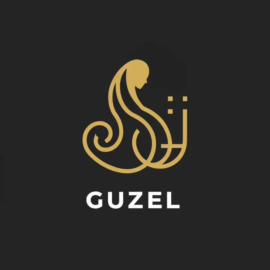 a logo design,with the text "Guzel", main symbol:a logo design,with the text "Guzel", main symbol:Arab women's abaya without facial details with the letter 'J' written in the Arabic way.,Moderate,clear background,Moderate,clear background