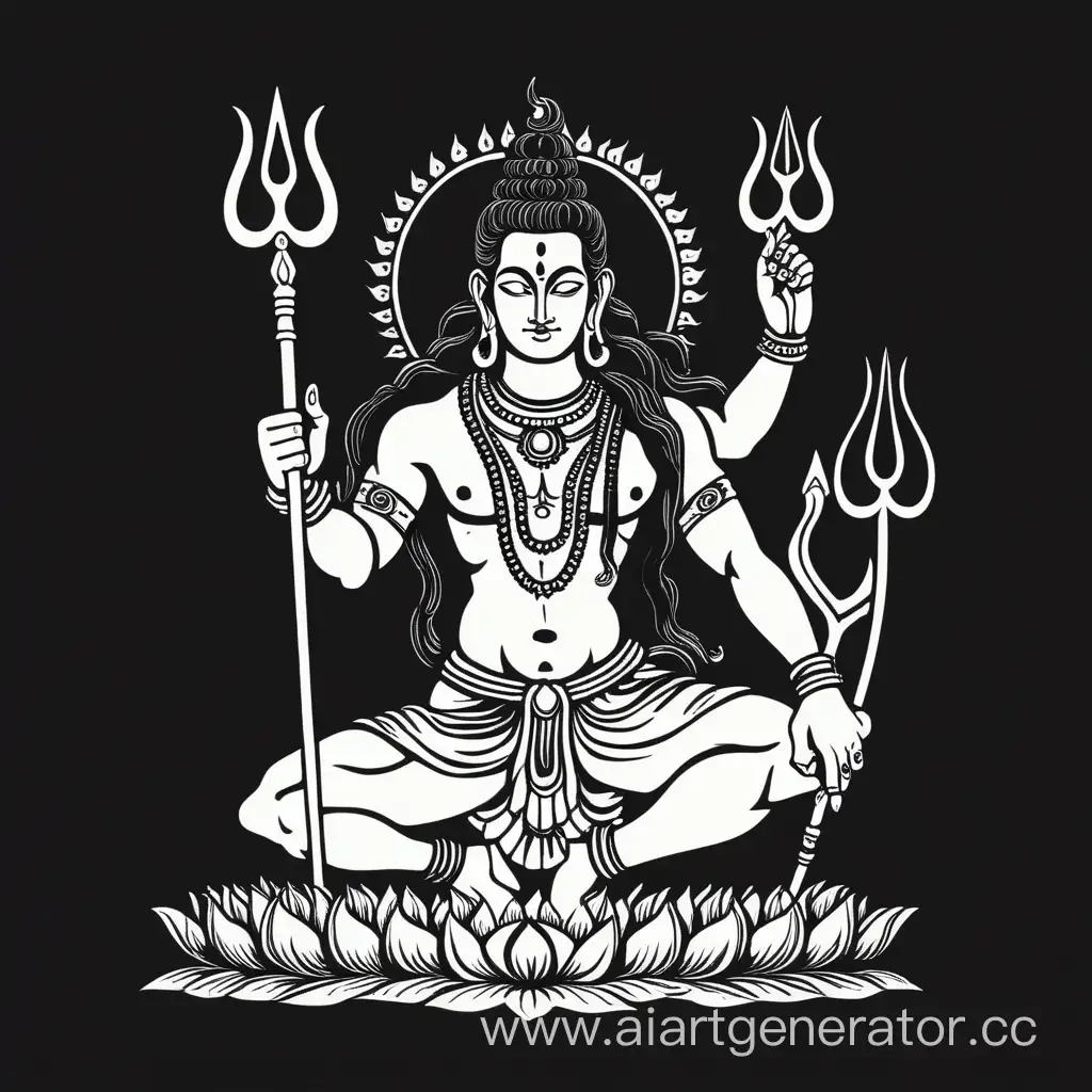 Бог Шива на черном фоне с тризубцом в руке
