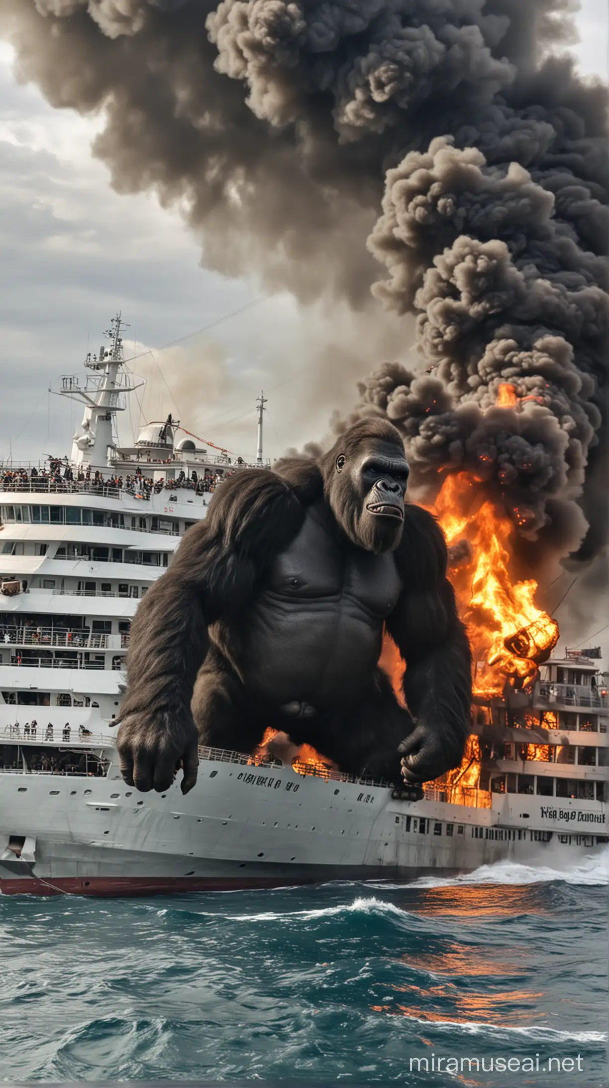 Giant Ape Rampages on Cruise Ship in the Ocean