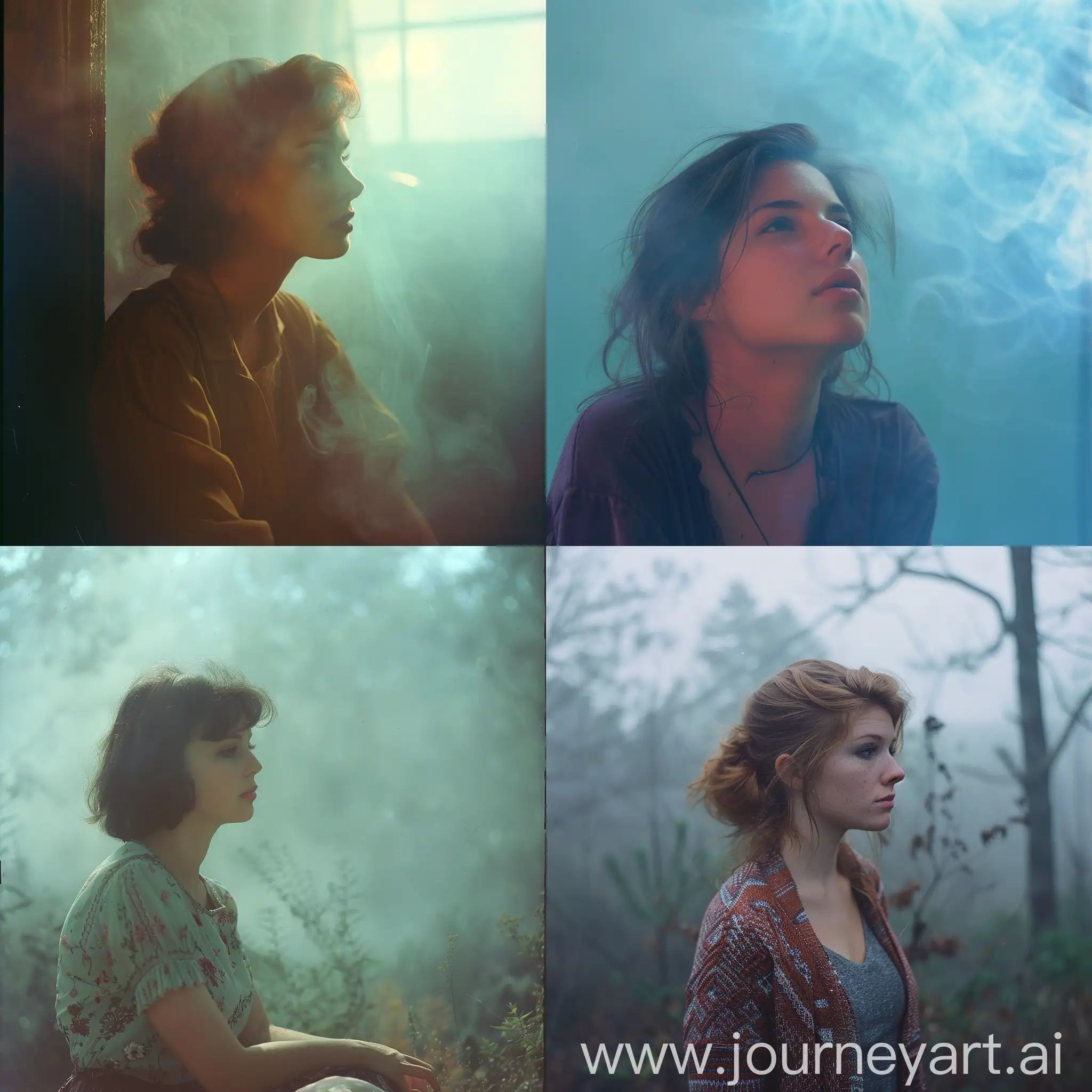 beautiful woman, Kodak Kodachrome color, misty atmosphere, 