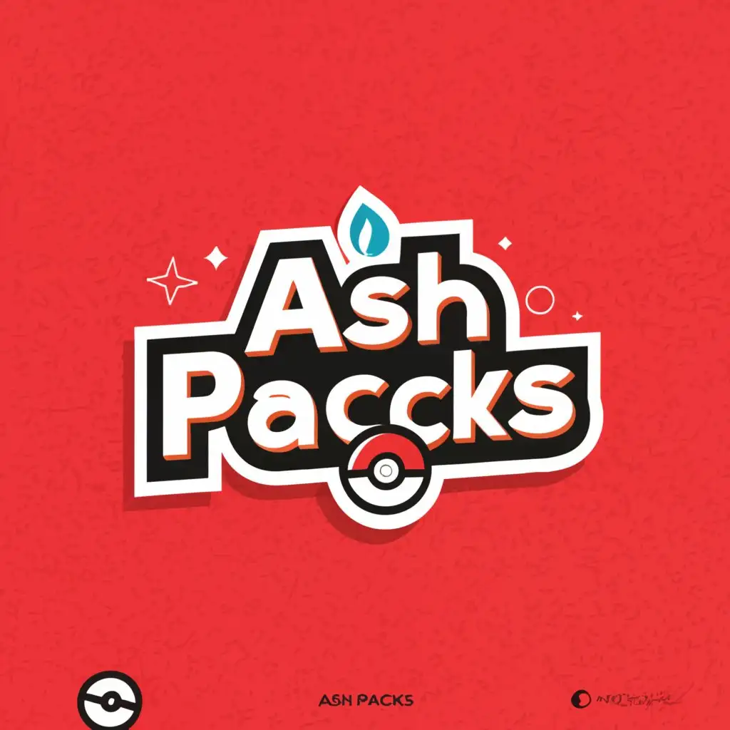 a logo design,with the text "'Ash Packs'", main symbol: in the style of pokemon theme and typography,Moderate,be used in Entertainment industry,clear background