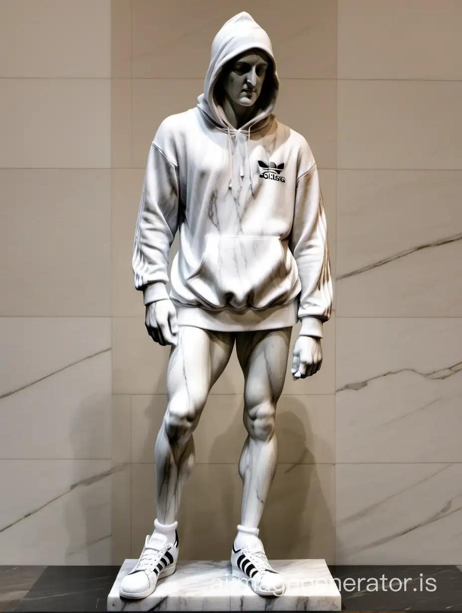 marble greek statue, wearing a marble sculpted adidas hoodie
