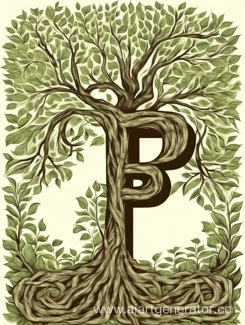 Tree. The branches are in the shape of the letter P. Style illustration