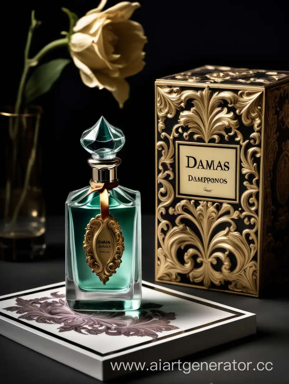 a bottle of damas cologne sitting next to a box, a flemish Baroque by Demetrios Farmakopoulos, instagram contest winner, dau-al-set, dynamic composition, contest winner, feminine