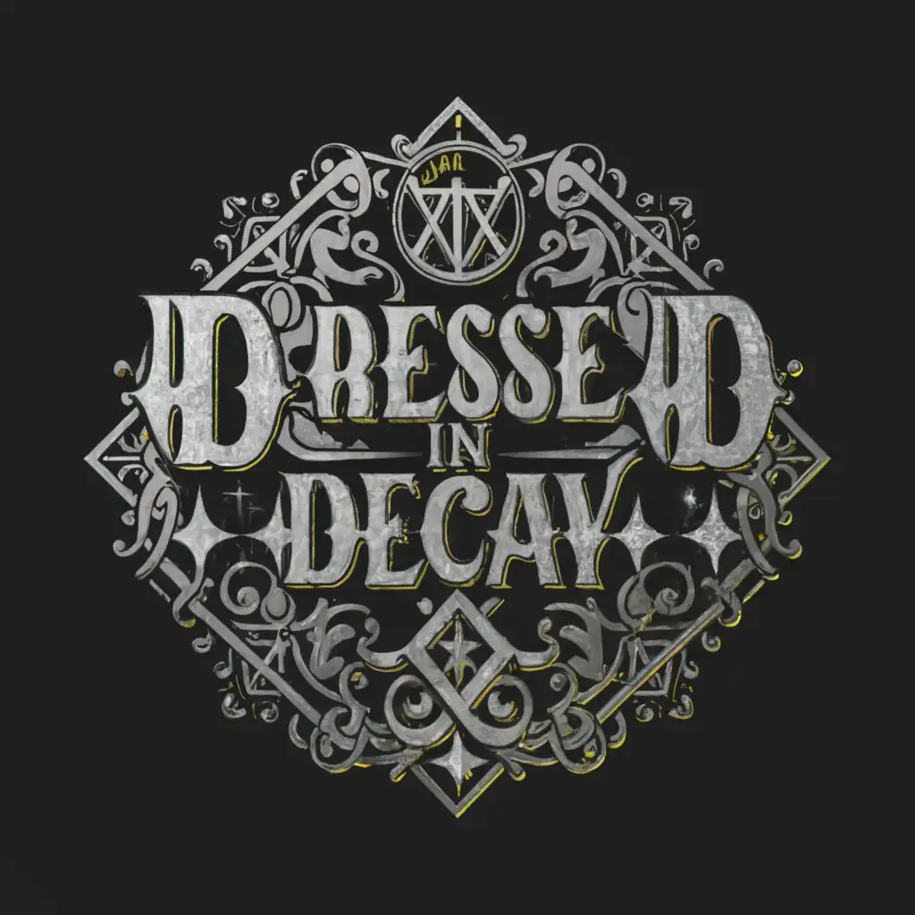 a logo design,with the text "Dressed In Decay ", main symbol:gothic themes & sacred geometry,complex,clear background