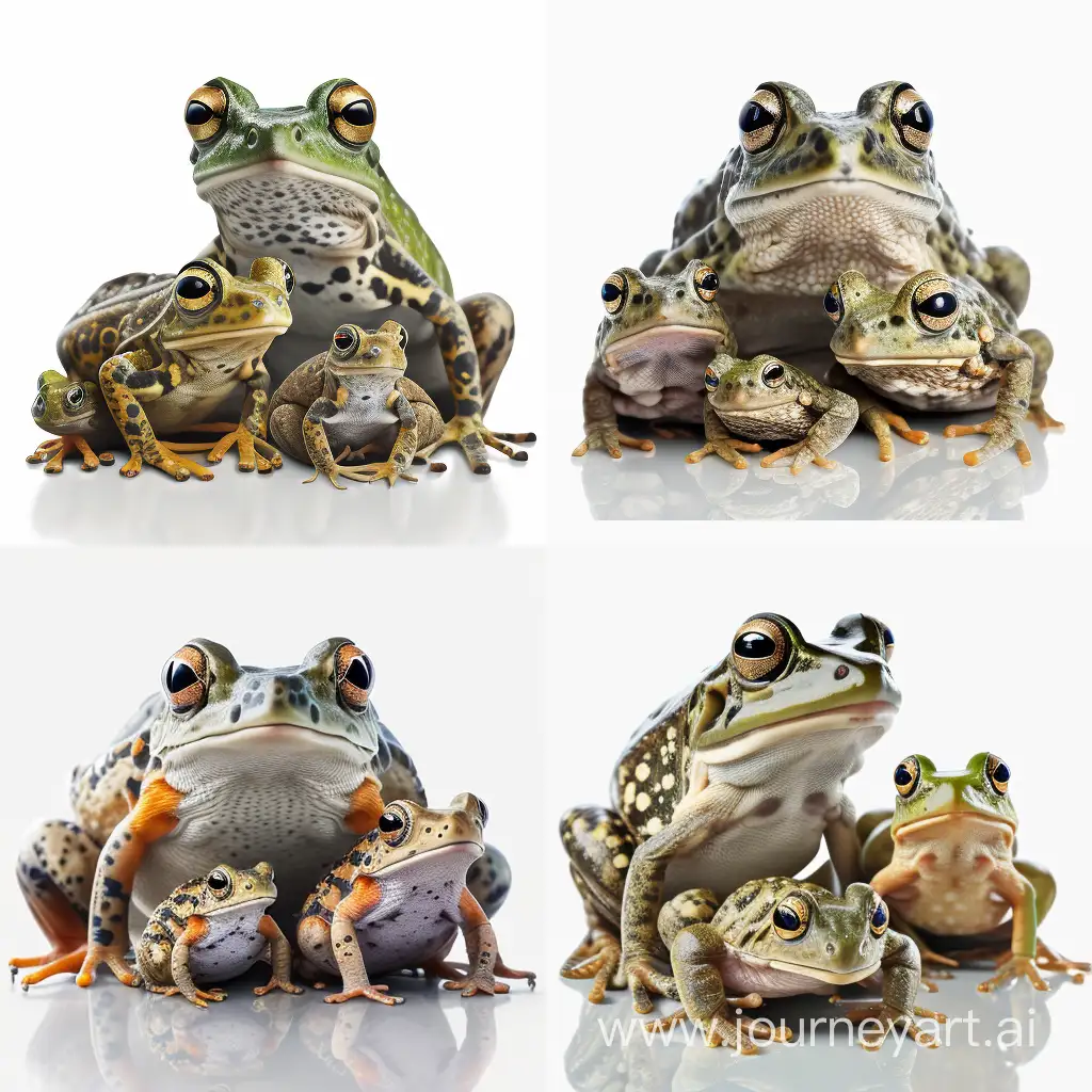 Joyful-Frog-Family-Gathering-on-White-Background