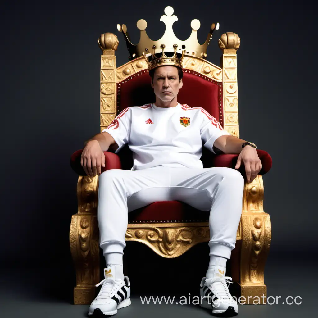 Majestic-King-in-Puma-and-Adidas-Sportswear-on-Golden-Throne