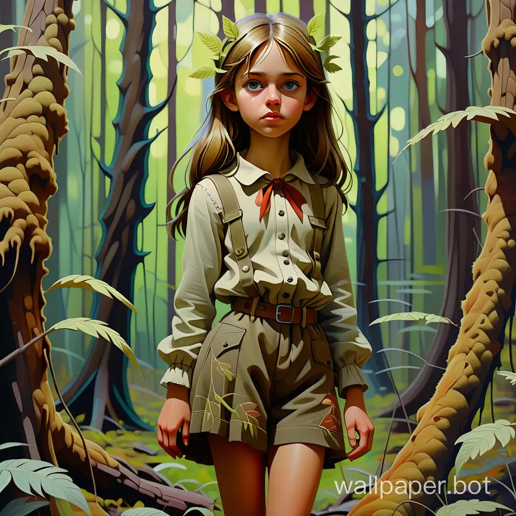 Imagine a girl in the forest, full-length, dressed, stunning full-color images, canvas, oil, Greg Rutkovsky, sharp focus, studio photo, front view, complex details, high detail