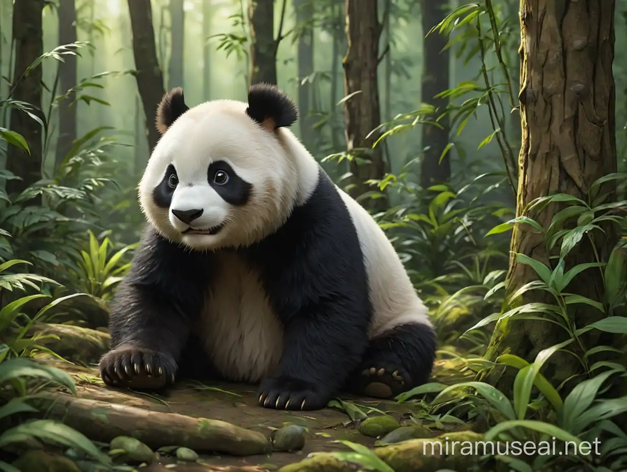 In the forest, there lives a cute panda.
