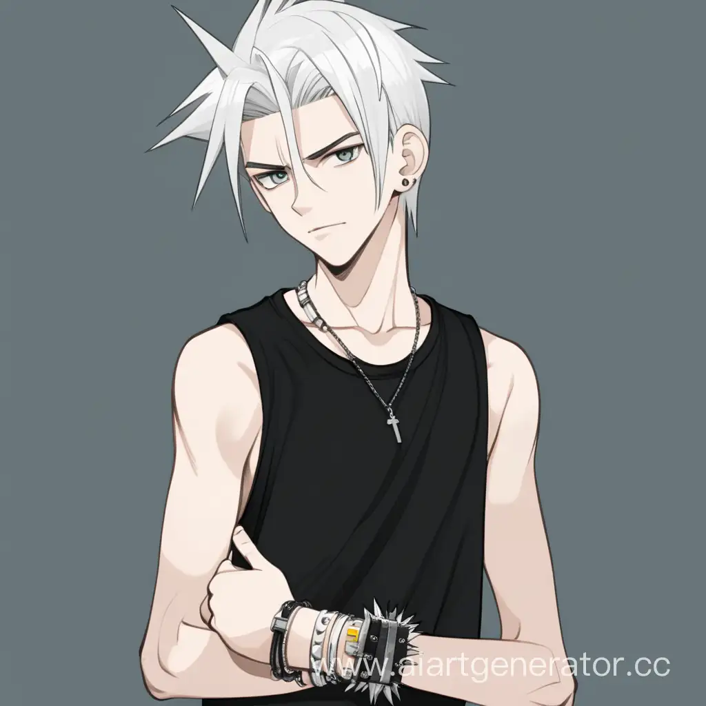 Serious-WhiteHaired-Teen-with-Spiked-Bracelets-in-Black-TShirt