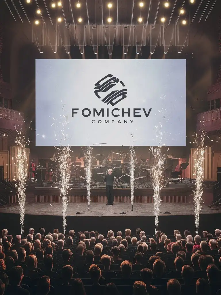 Концертный зал и на экране с надпись "Fomichev Company"