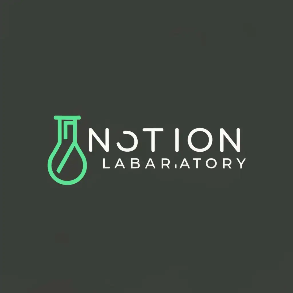 a logo design,with the text "notion laboratory", main symbol:thin test-tube Create rounded very minimalist logo very dark green, white and black colors, grey background,Minimalistic,be used in Technology industry,clear background