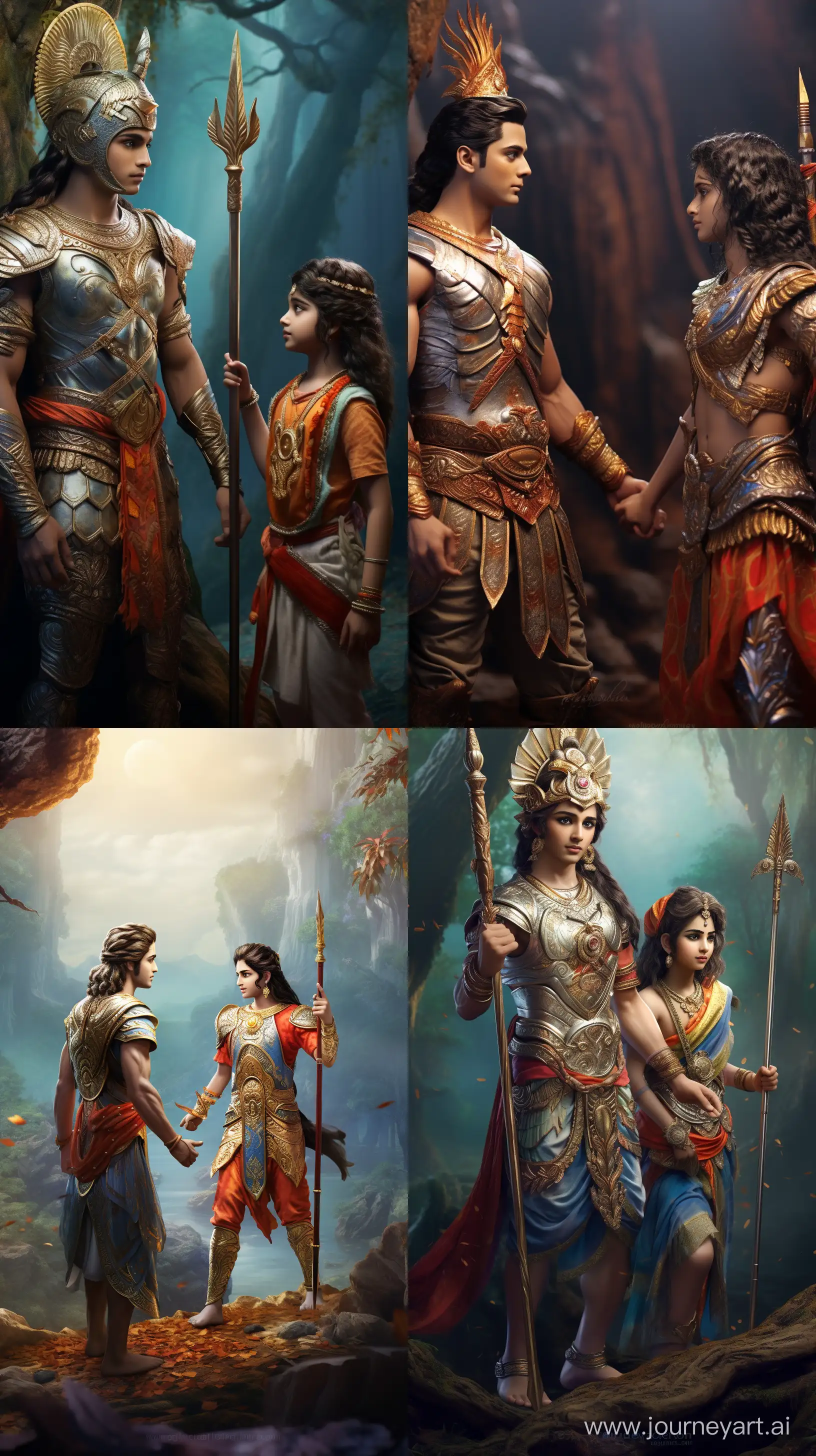 Lord-Krishna-Conversing-with-a-Warrior-Amidst-a-Vibrant-Battlefield