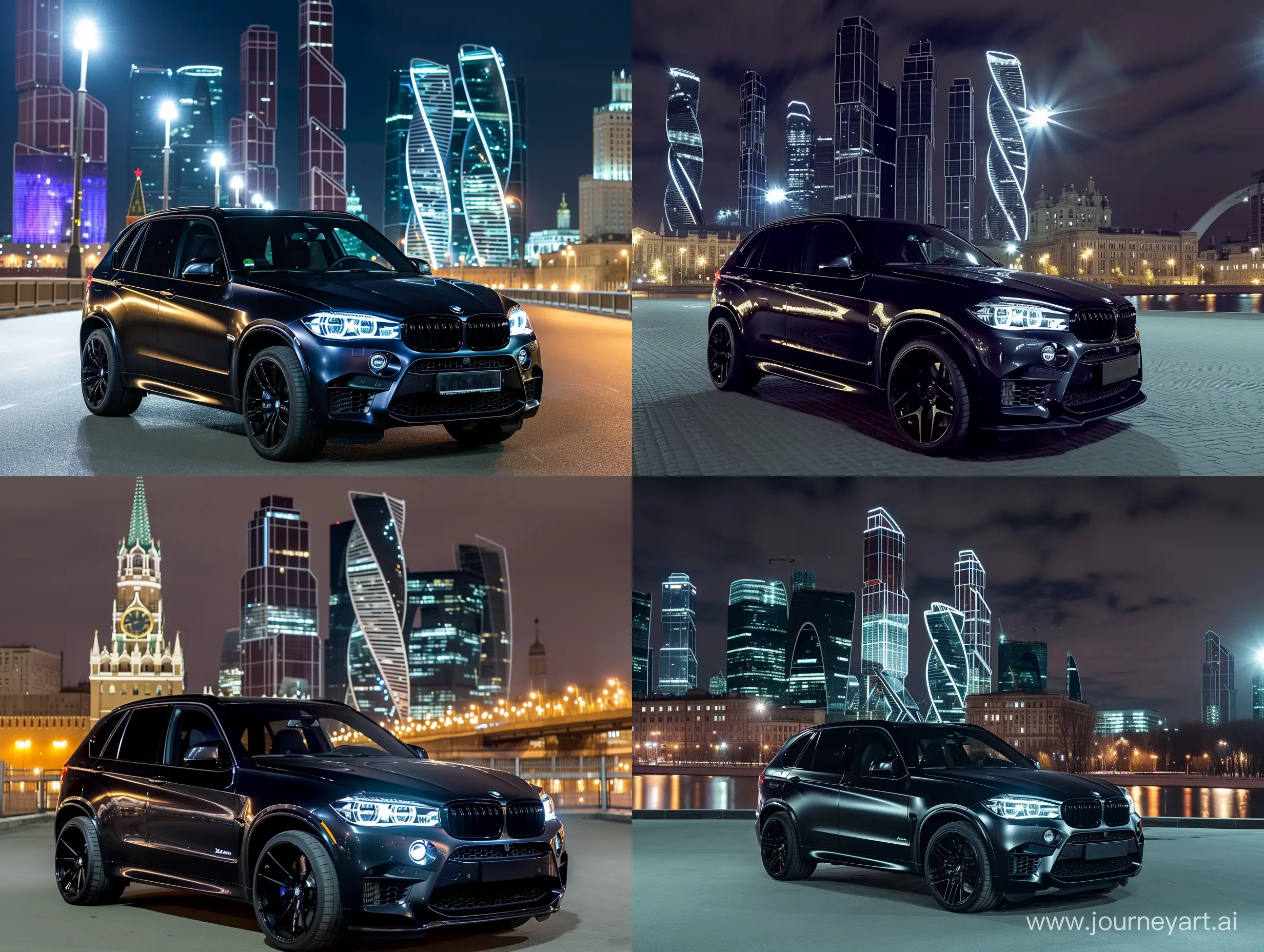 Luxurious-BMW-X5M-Black-Car-in-Moscow-City-Night-8K-Ultra-HD-Wallpaper