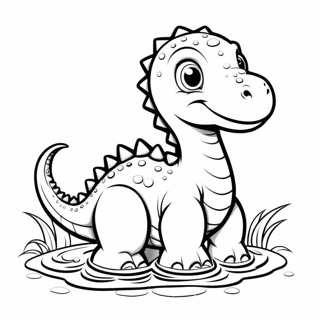 baby water dinosaur without background, Coloring Page, black and white, line art, white background, Simplicity, Ample White Space. The background of the coloring page is plain white to make it easy for young children to color within the lines. The outlines of all the subjects are easy to distinguish, making it simple for kids to color without too much difficulty