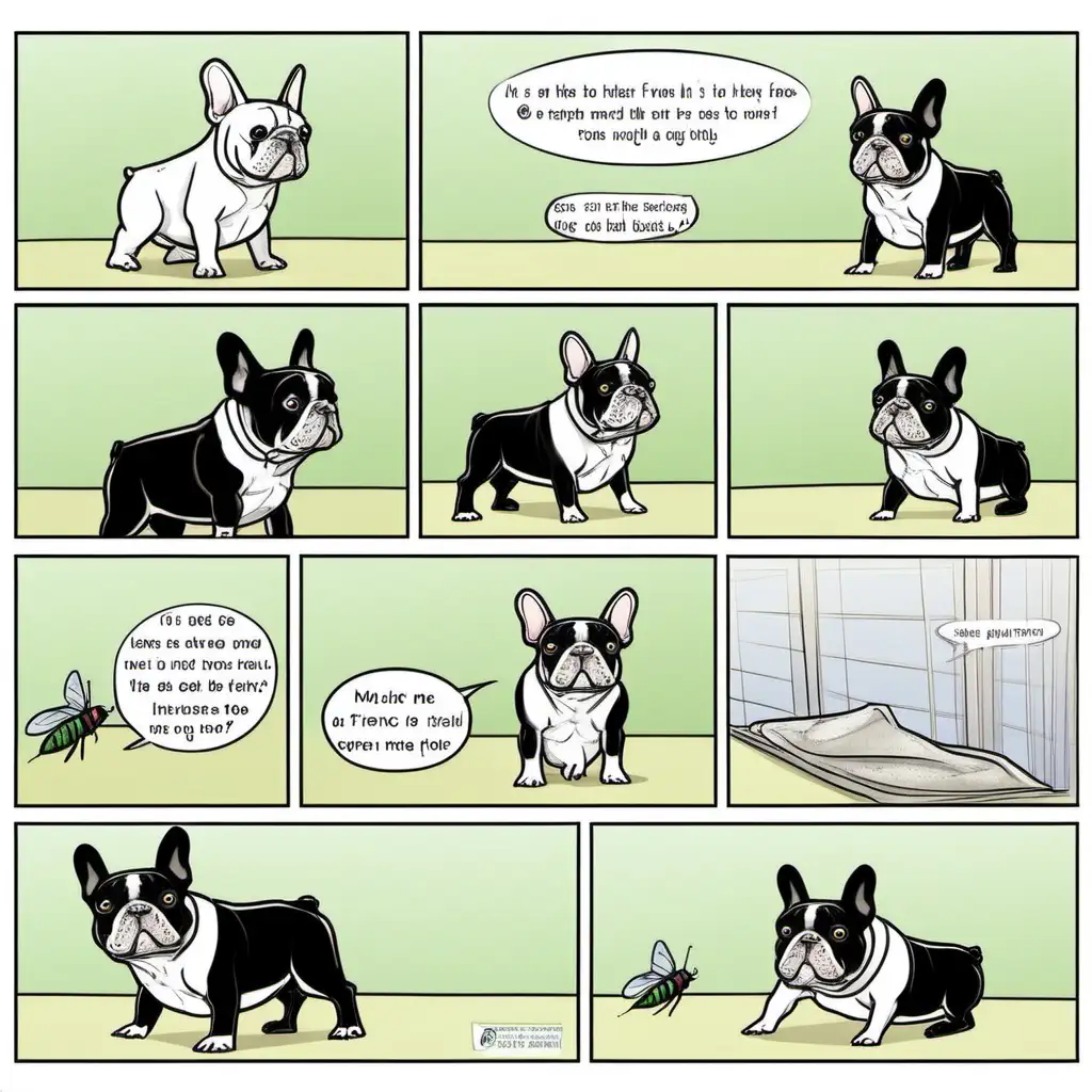 Adorable French Bulldog Encounter with a Bug Hilarious Comic Strip