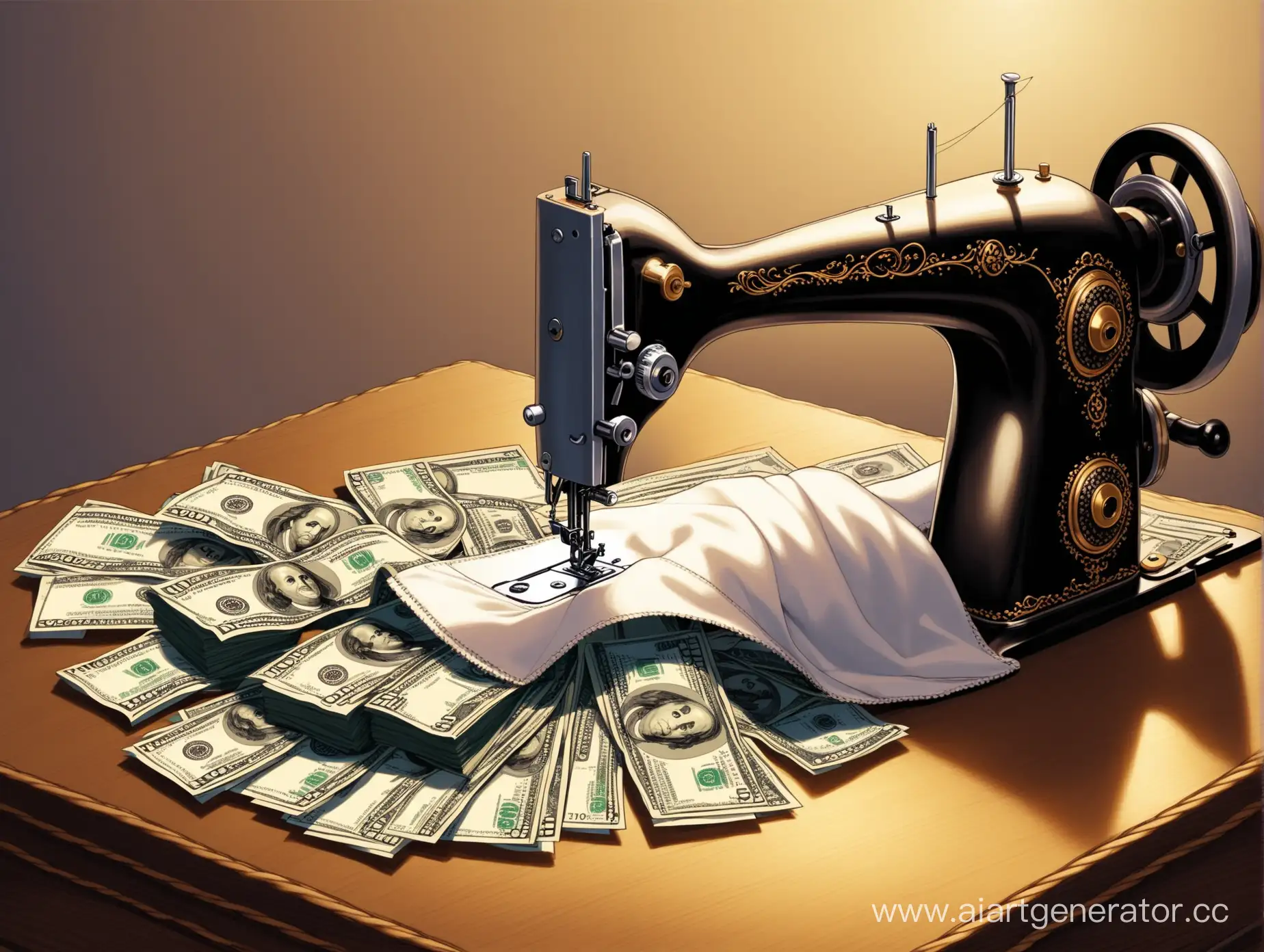 Creative-Concept-Sewing-Machine-Generating-Money