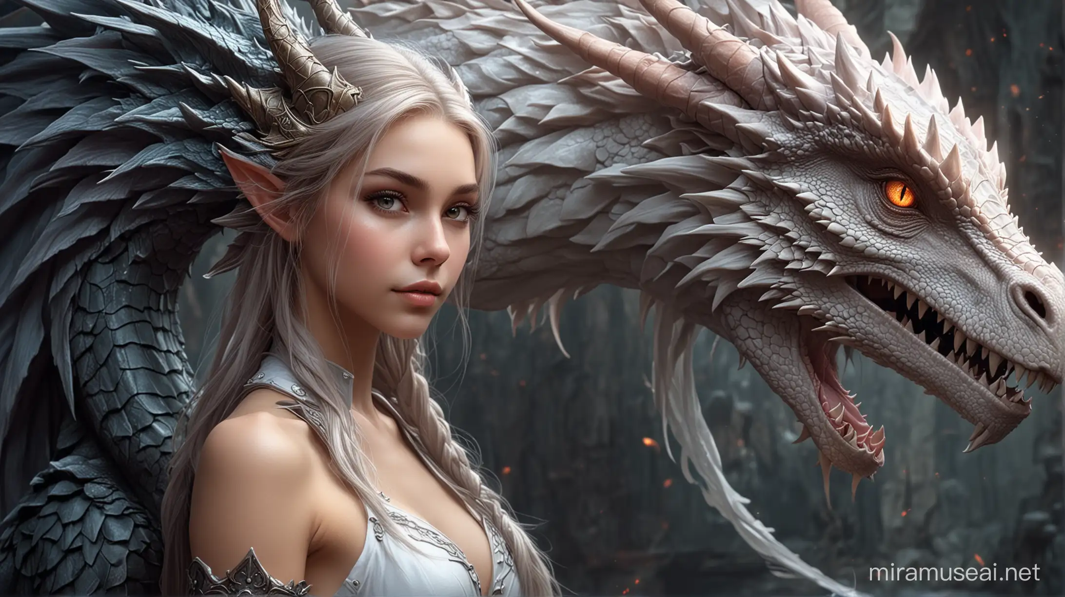 A pretty fantasy girl with a dragon.