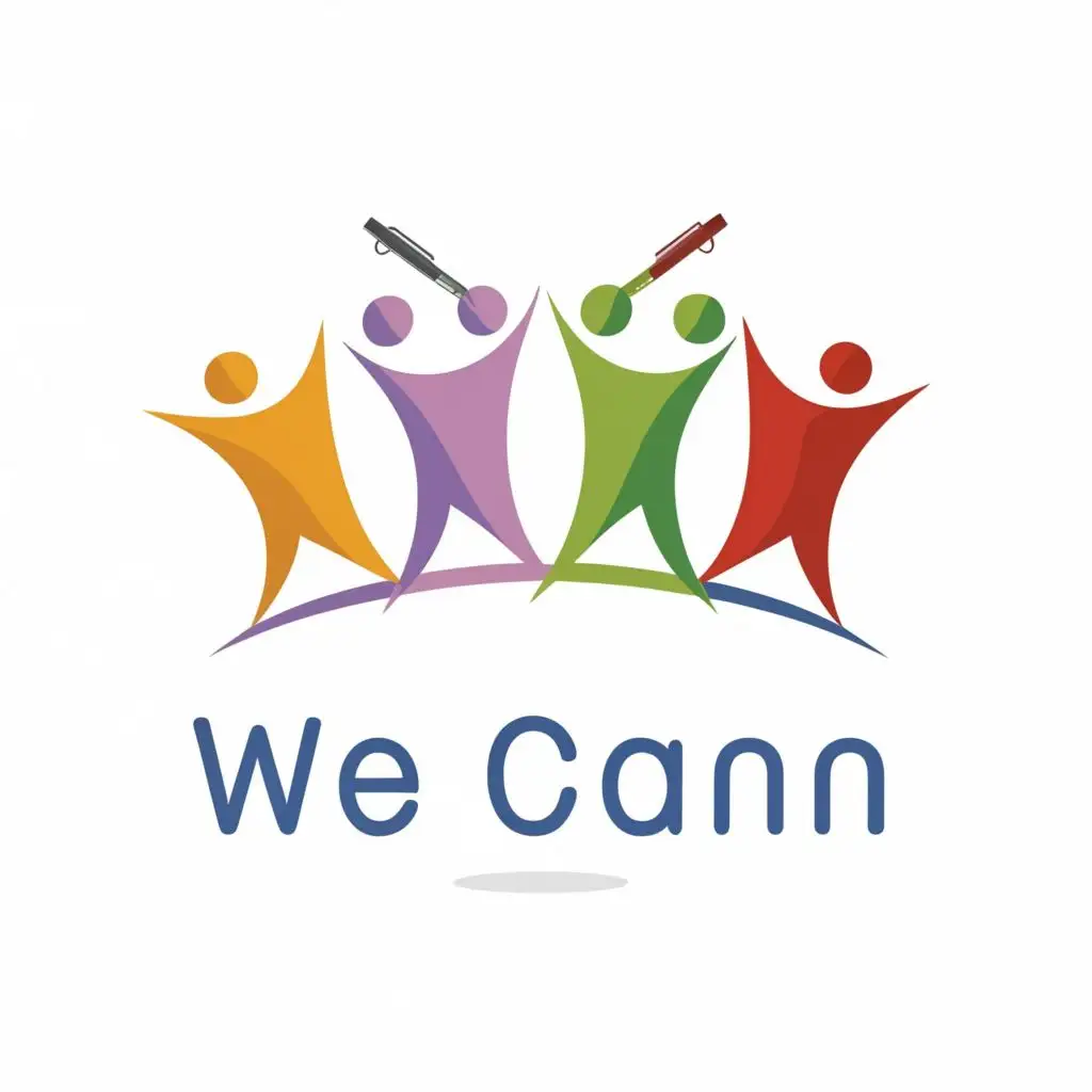 logo, its group of class students, with the text "we can", typography, be used in Education industry