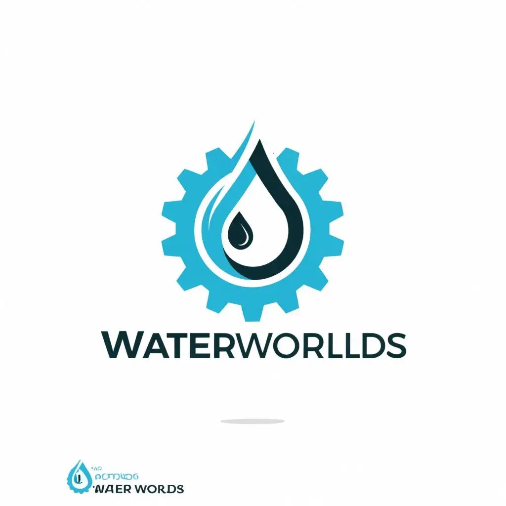 a logo design,with the text "Water Worlds", main symbol:Water pump and water drop,Moderate,clear background