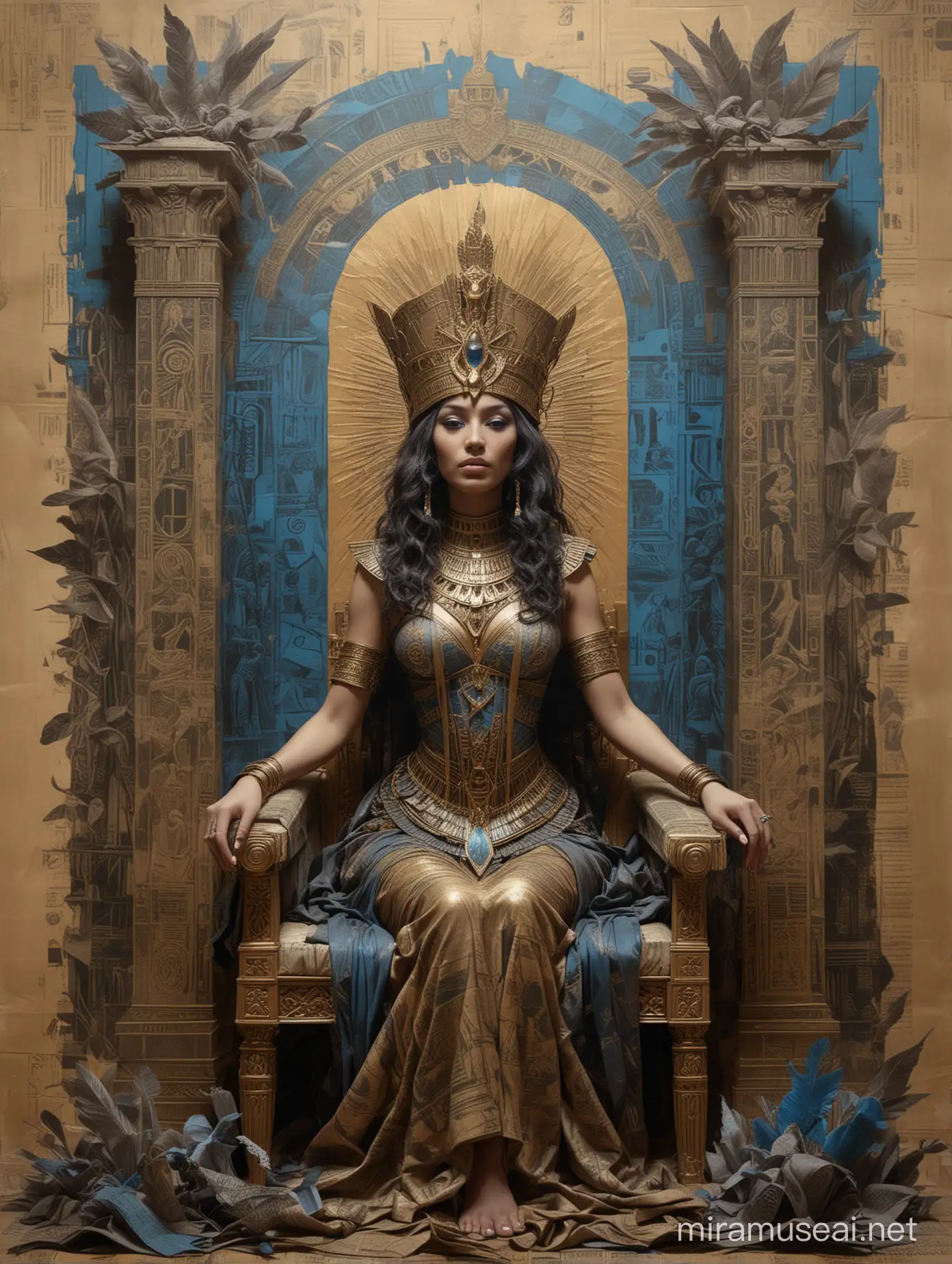 Gothic Fantasy Art Egyptian Lady on Golden Throne