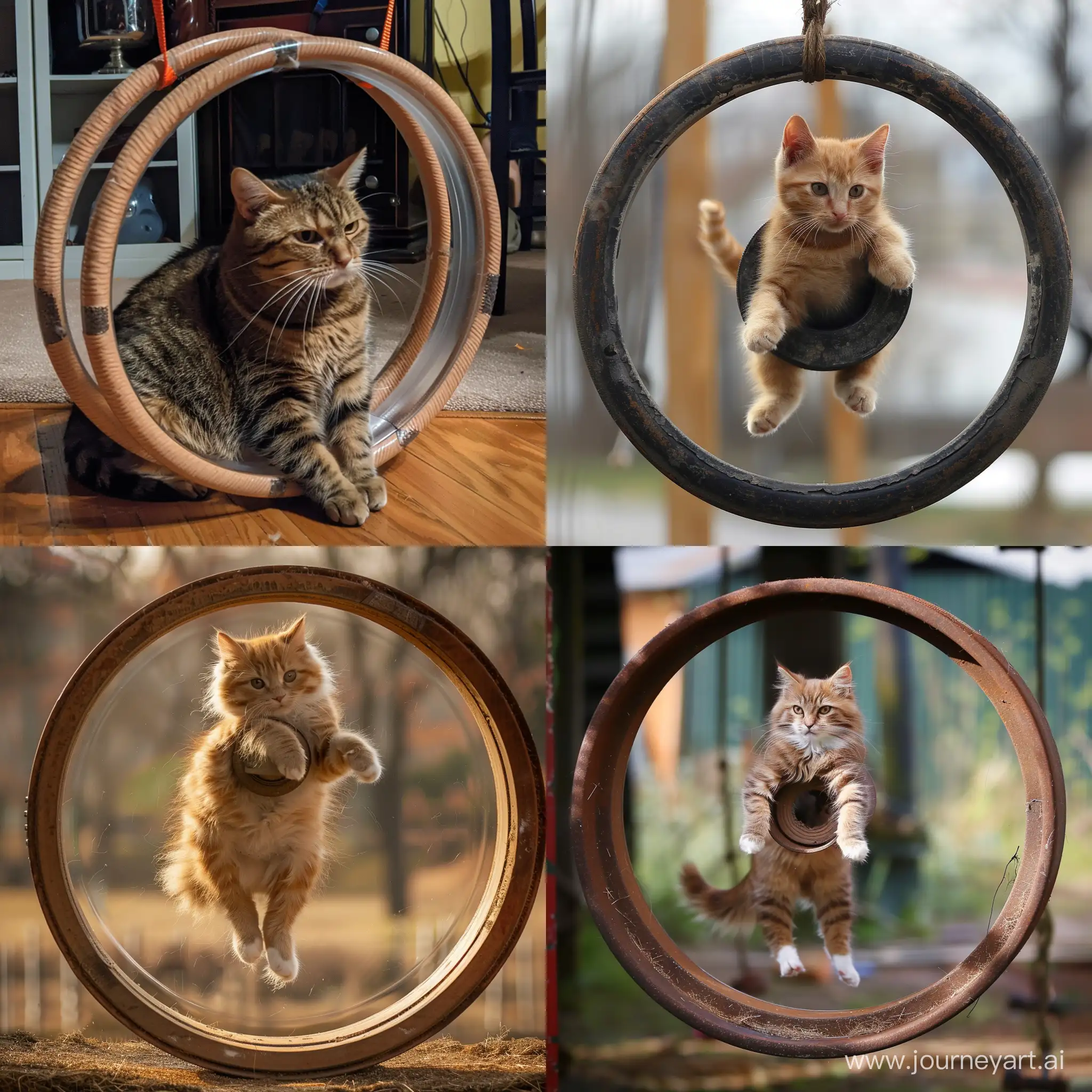 Wheel gymnastics with cat in the wheel