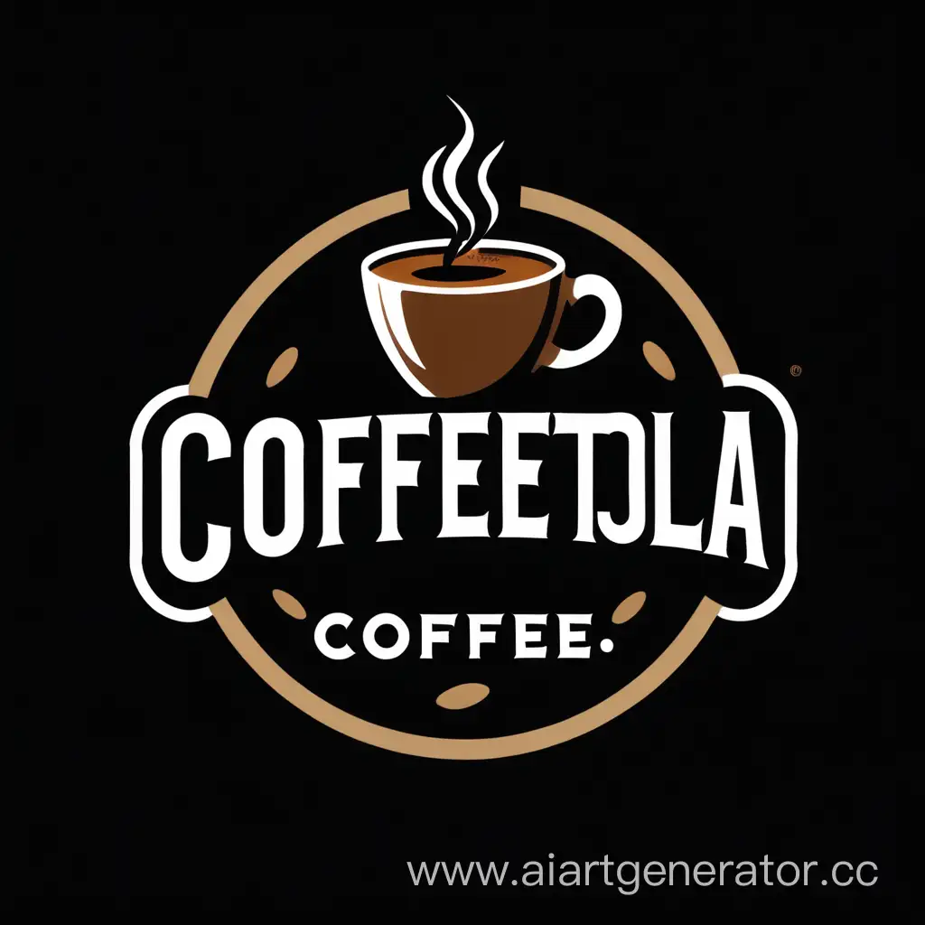 Логотип со словом "Coffeetola", на чёрном фоне, чтобы было понятно, что это кофейня.