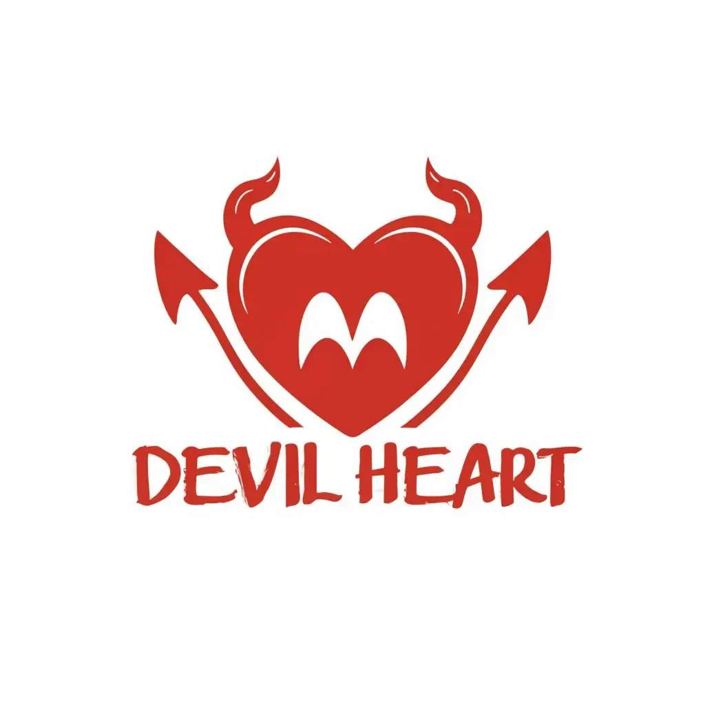 logo, heart with devil horns and devil tail, with the text "devil heart", typography