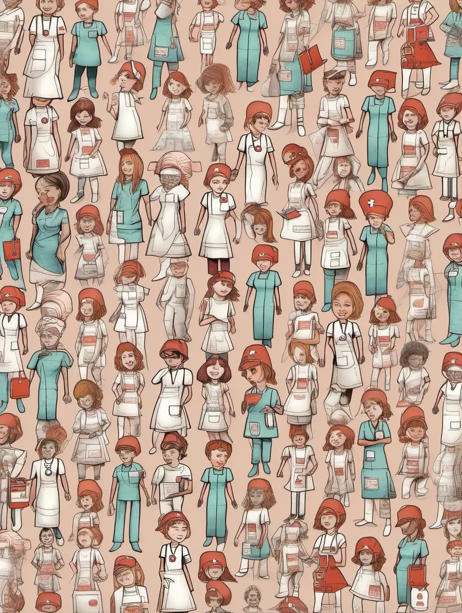 a pattern full of different large nurse drawings
