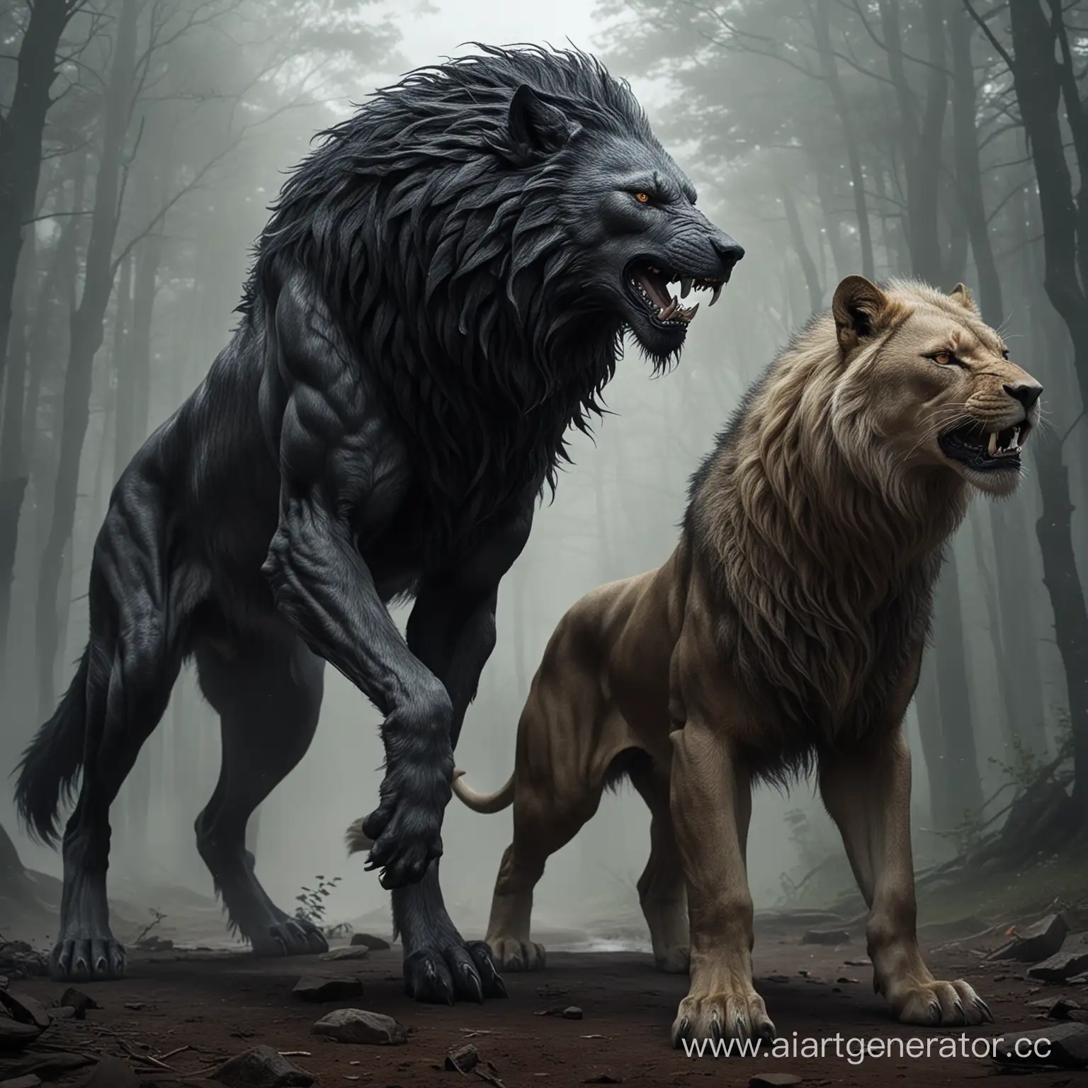Mythical-Battle-Fenrir-and-Lion-in-Human-Form-Clash