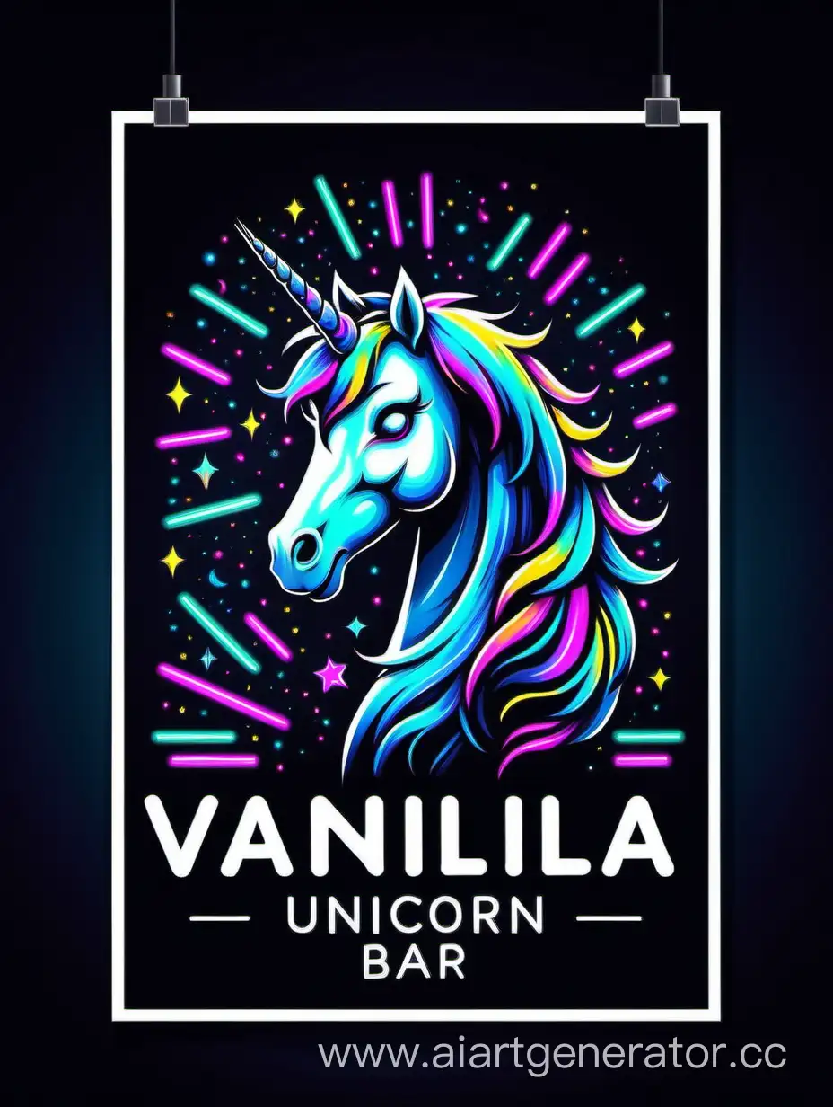vanilla unicorn poster design bar dark and neon theme. Black and white