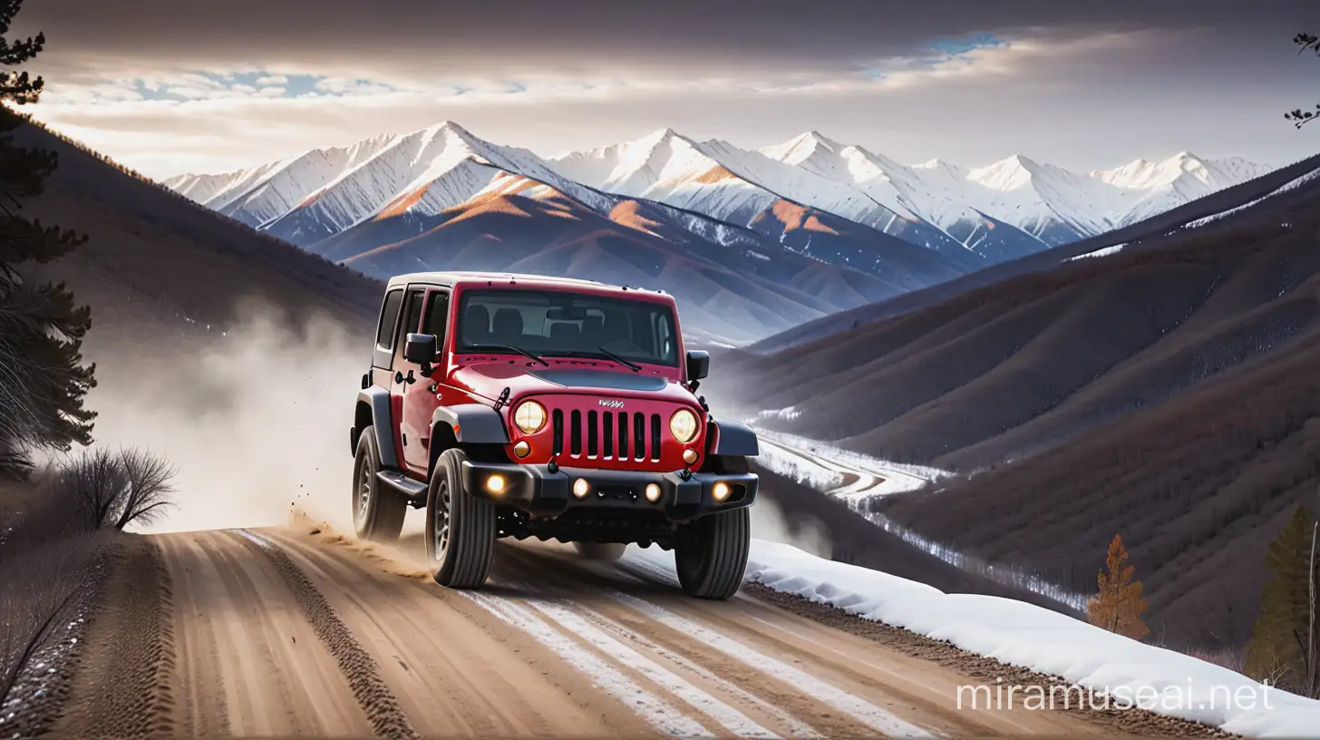 SnowCapped Mountains Landscape Jeep JKU Travels Dirt Road