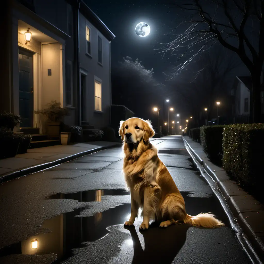 Lonely Golden Retriever in Moonlit Serenity