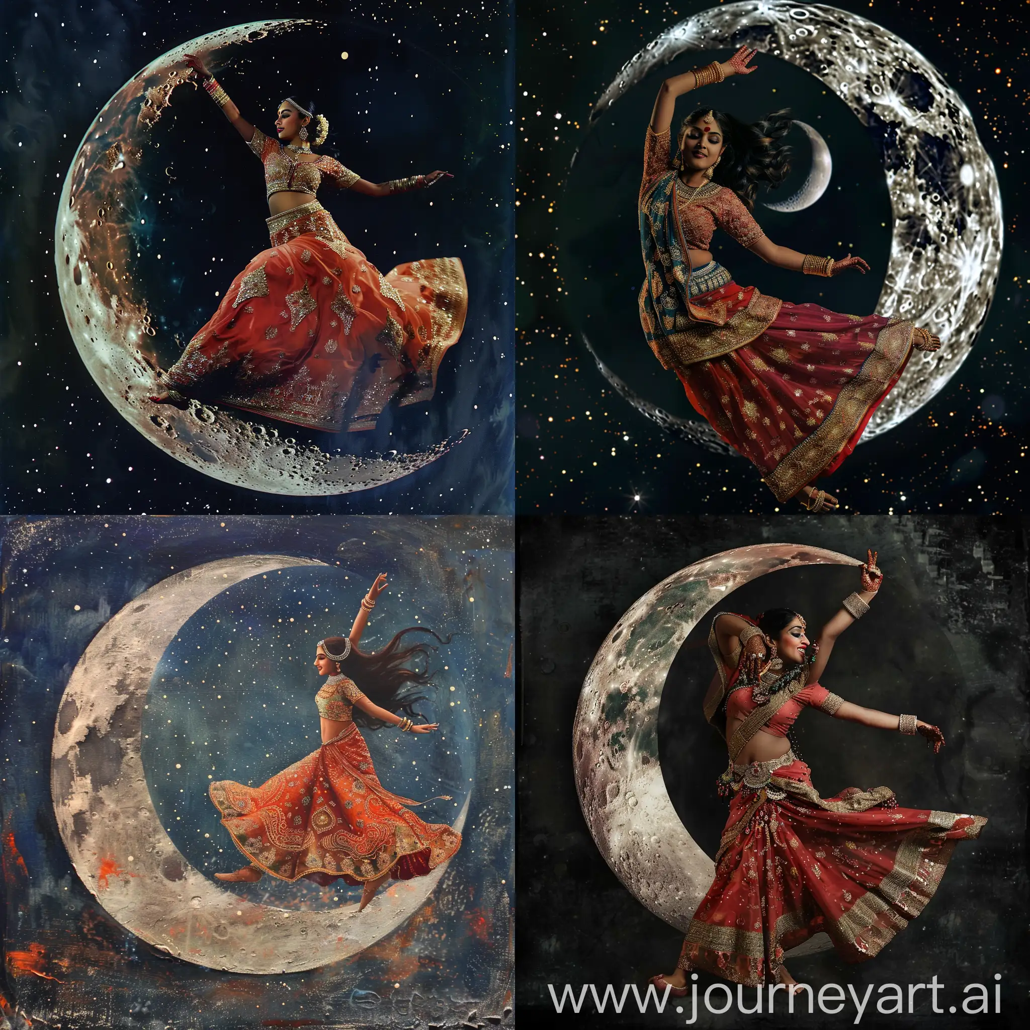 A Indian girl dancing on moon