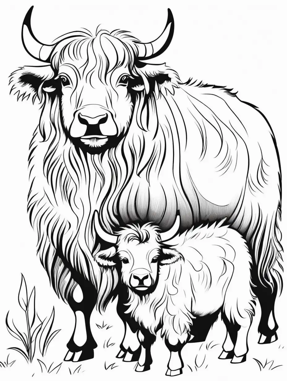 Adorable Yak Coloring Page for Mother and Baby Bonding