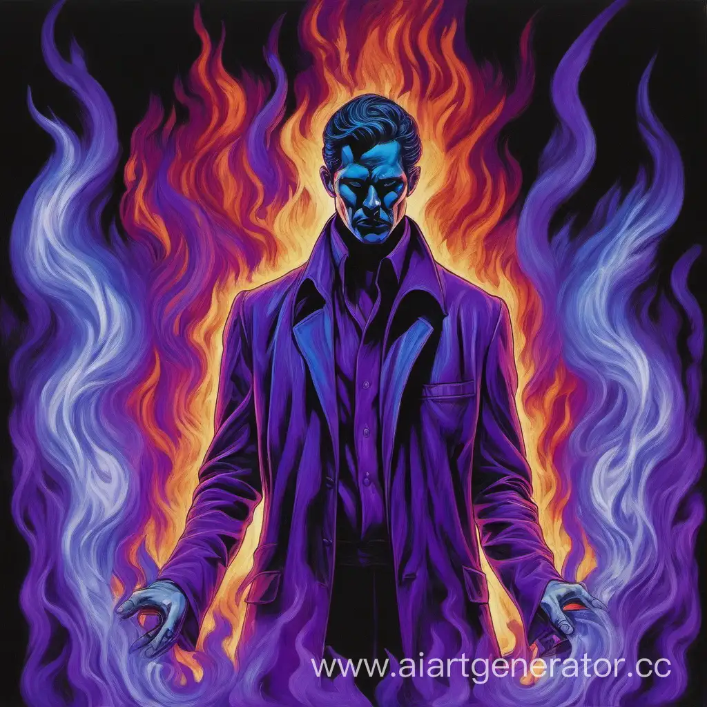 Человек в фиолетово-голубом пламени