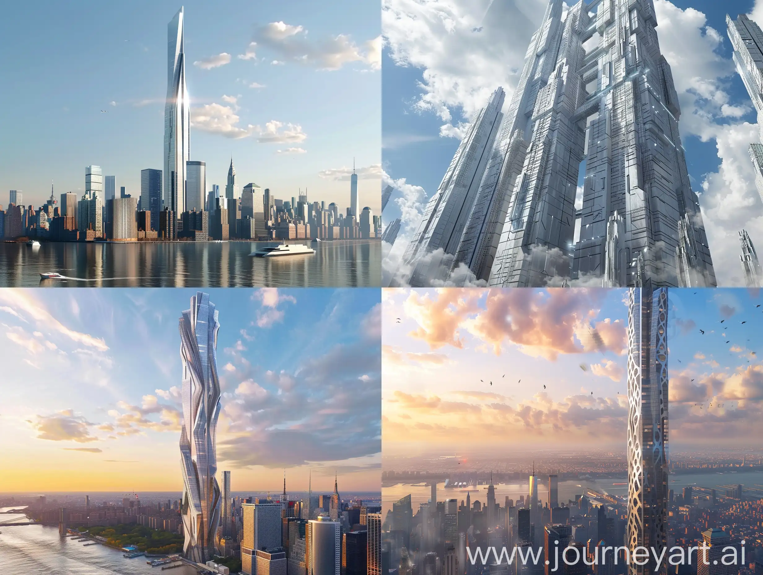tall futuristic modern skyscraper building concept for new york city, very detailed, architecture, accurate,