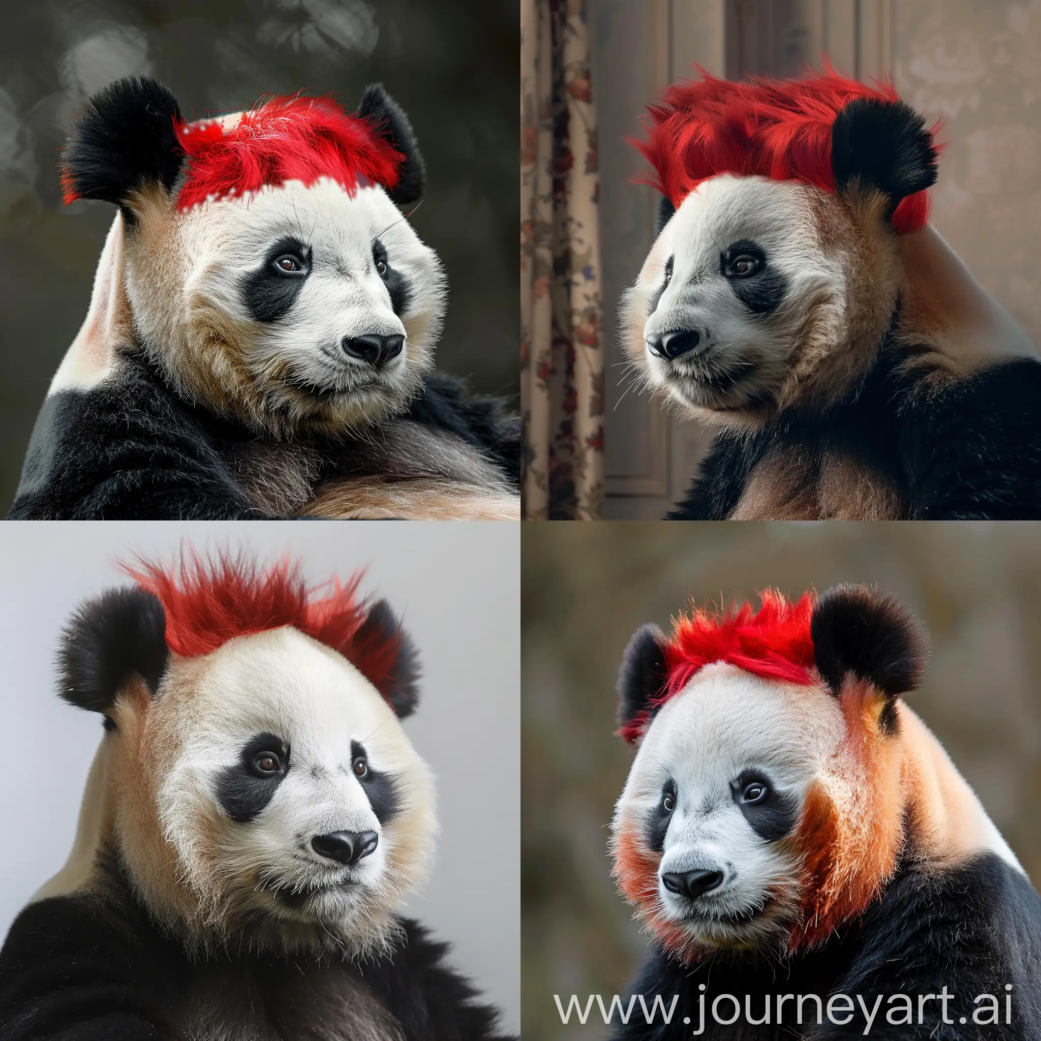 A panda with red hair