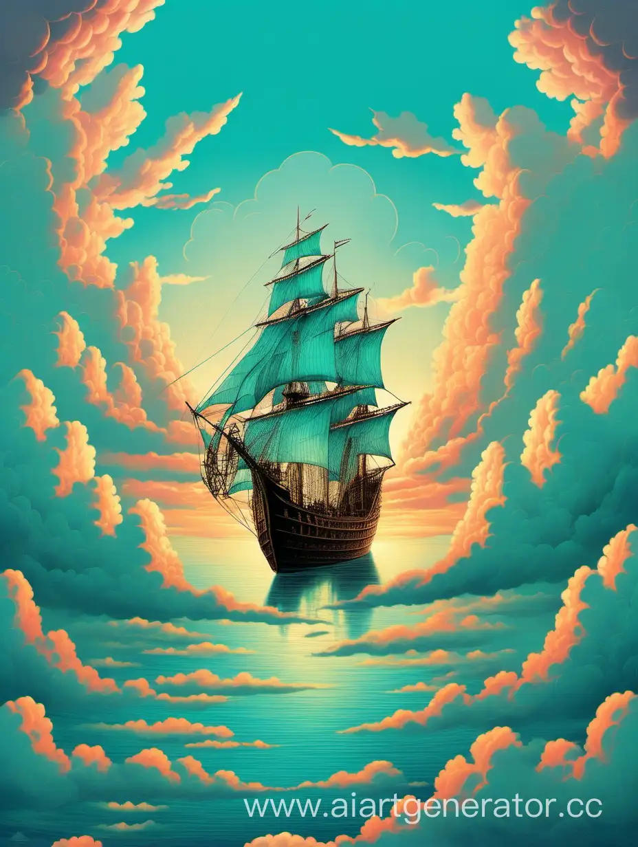 Sailing-Ship-Clouds-Approaching-CastleShaped-Clouds-at-Turquoise-Sunset