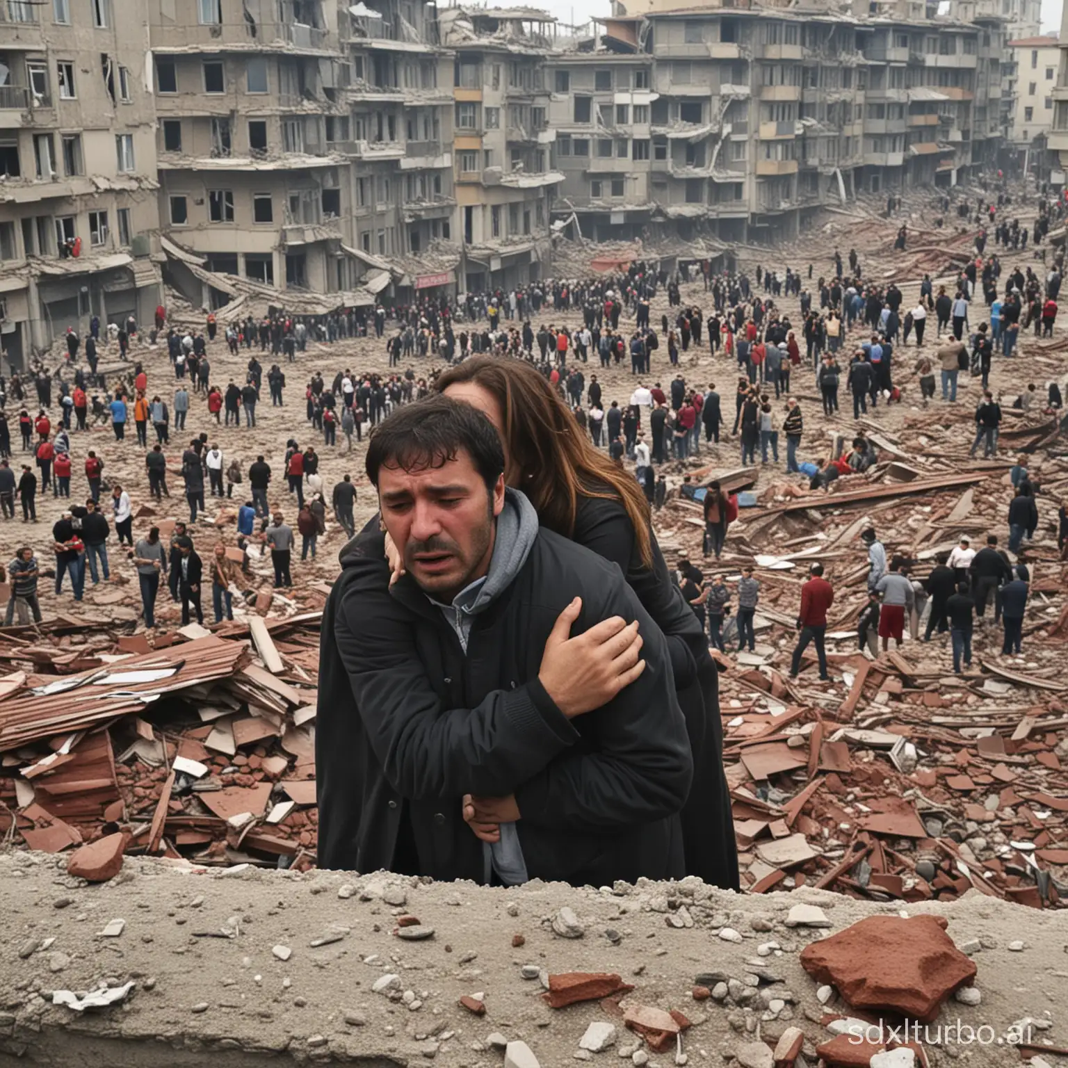 istanbulda yıkılan binalar arasında ağlayan insanlar olsun
