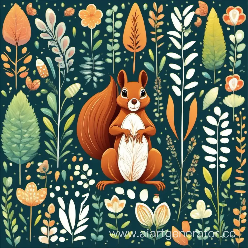 Whimsical-Spring-Pattern-Squirrel-Among-Lush-Foliage
