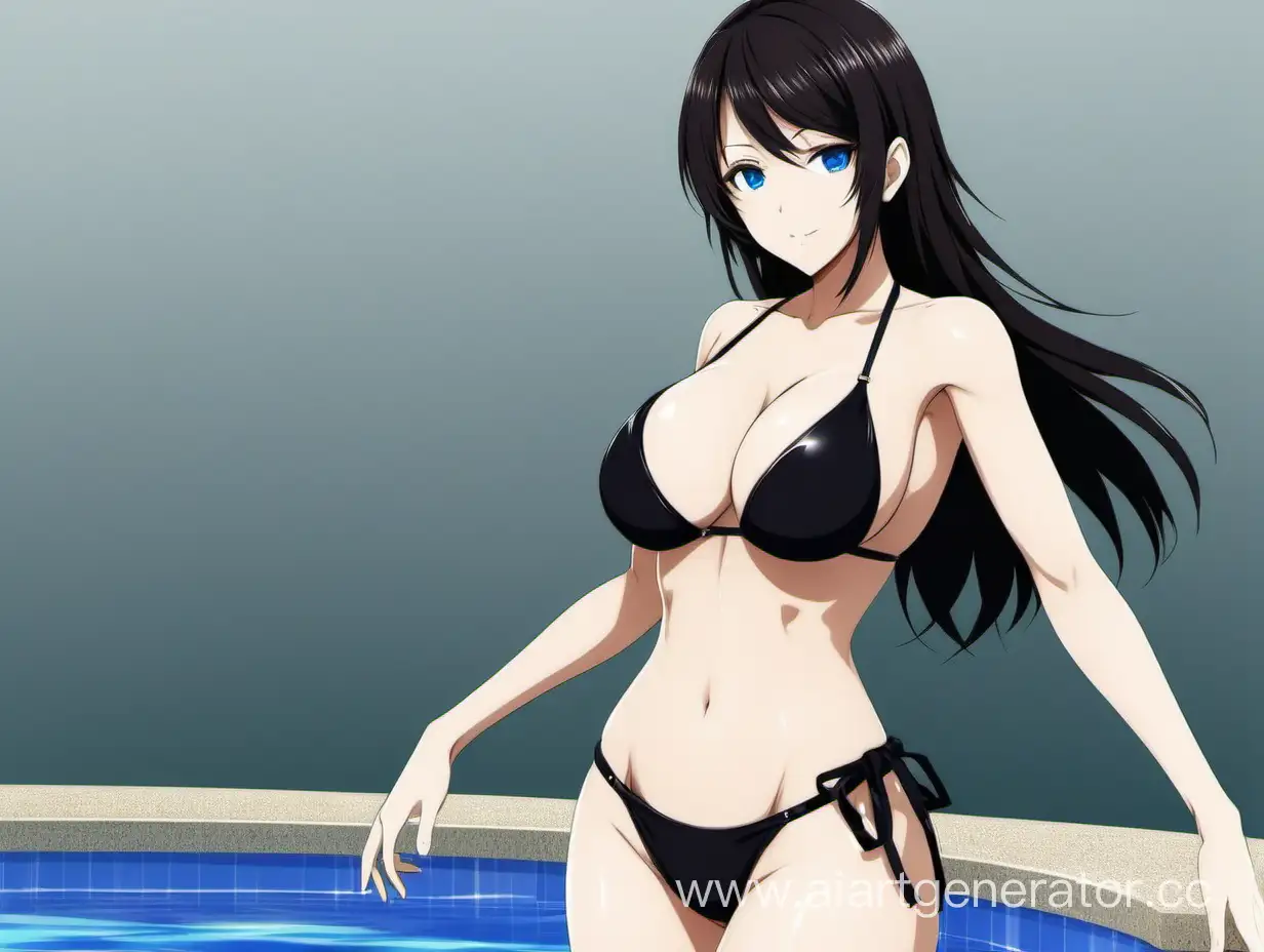 sexy anime wife in black bikini big breast