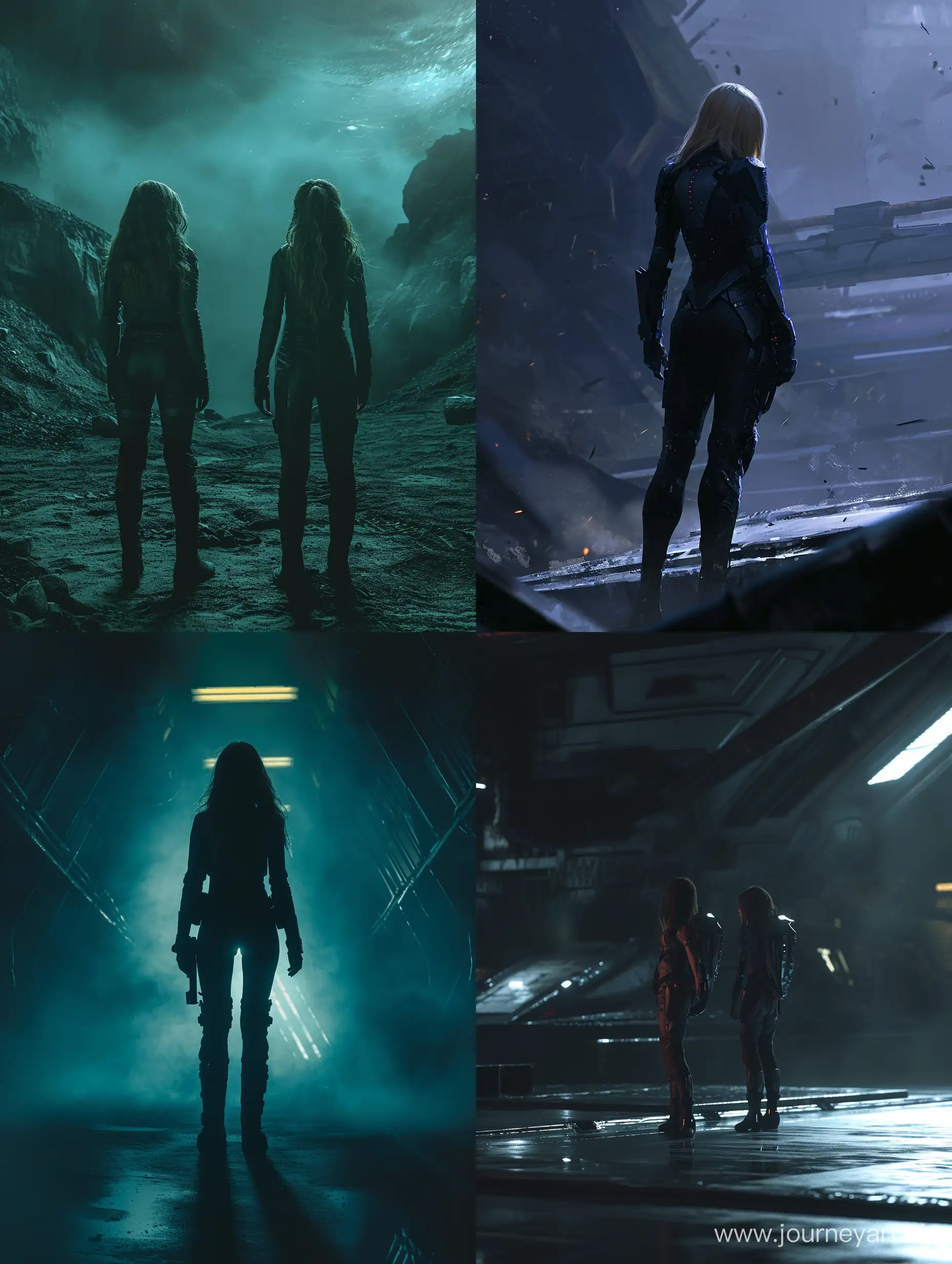 Sci-fi women standing alone in dark area. 8k, dalle-3