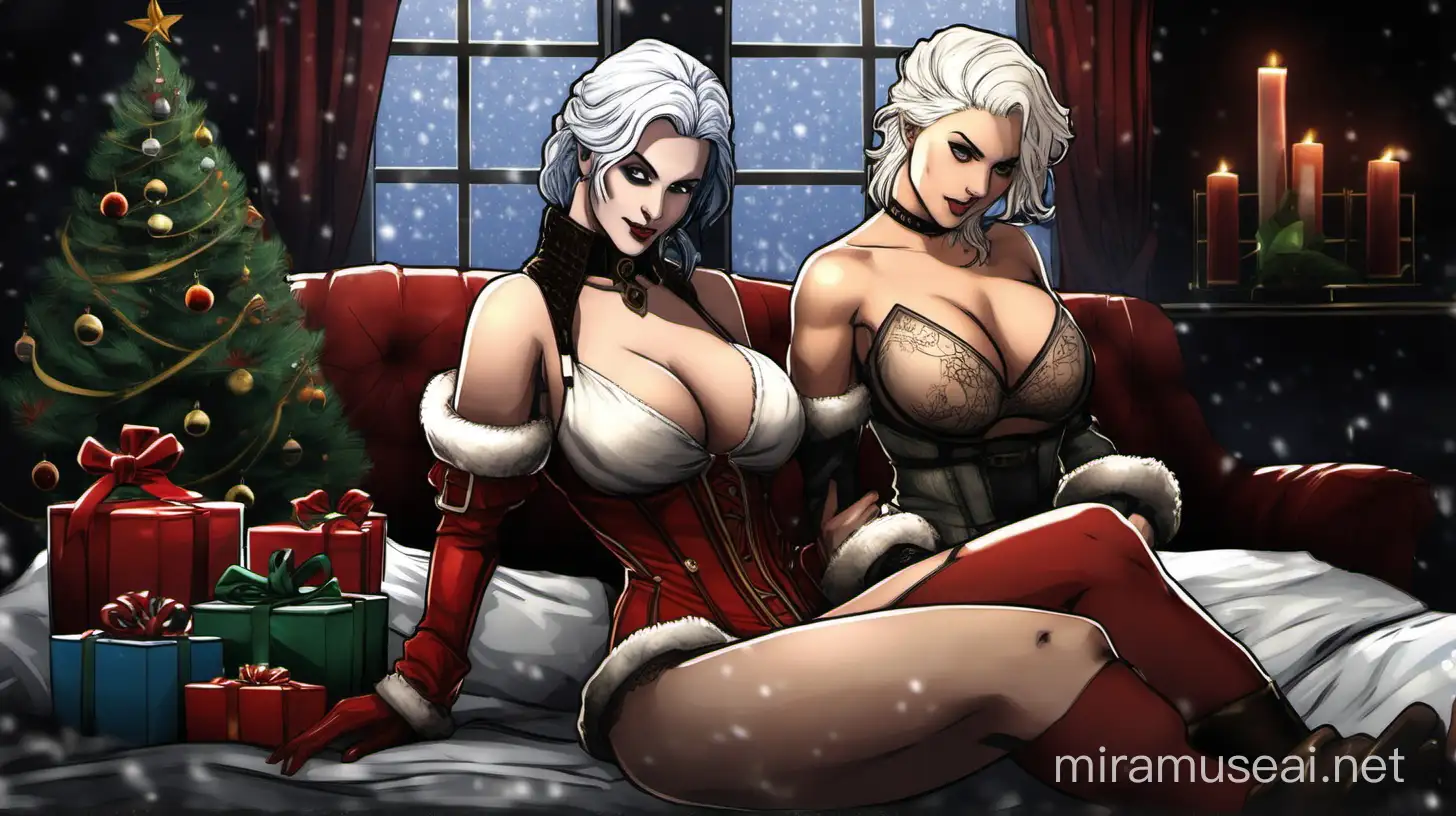 Philippa Eilhart and Ciri in Festive Lingerie Sultry Witcher Duo Celebrating Christmas
