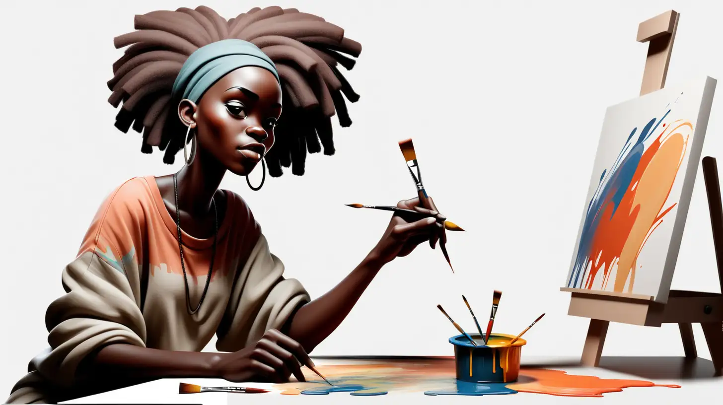 african digital artist with paintbrush full shot, transparent background