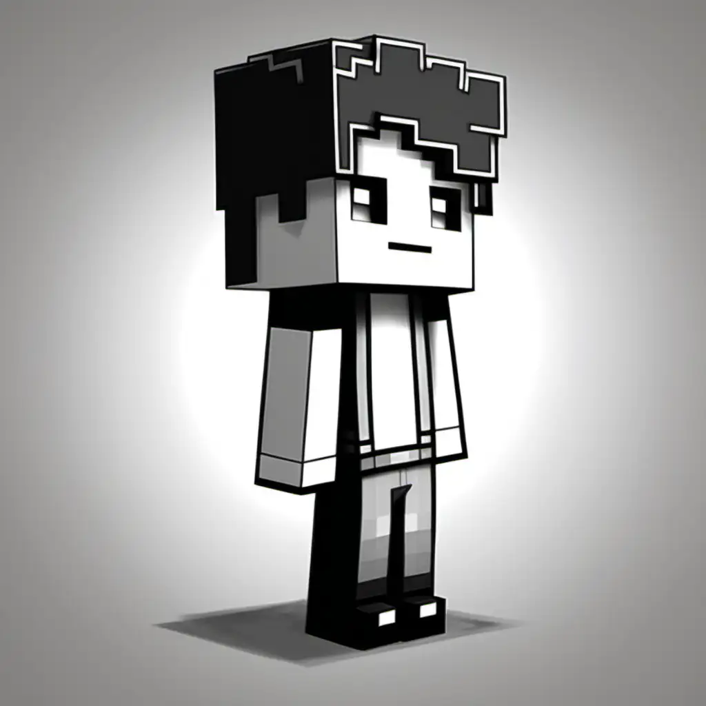 draw me a simple picture a minecraft boy, in black and white