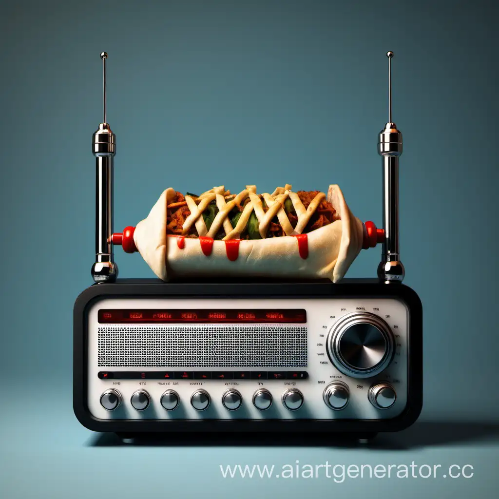 Vintage-Radio-Receiver-with-Shawarma-Nostalgic-Blend-of-Technology-and-Flavor