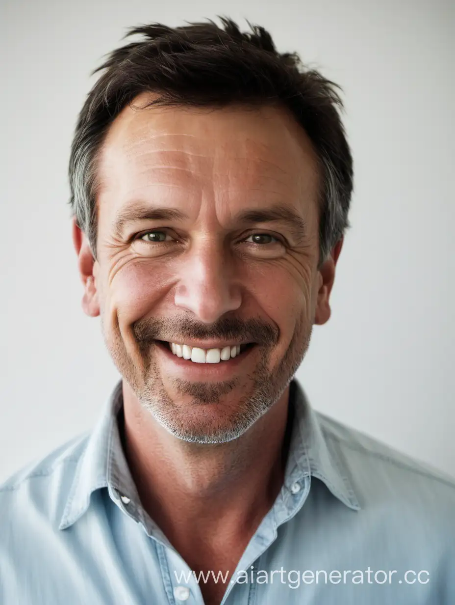 Smiling-MiddleAged-Man-in-Light-Blue-Denim-Shirt-Portrait