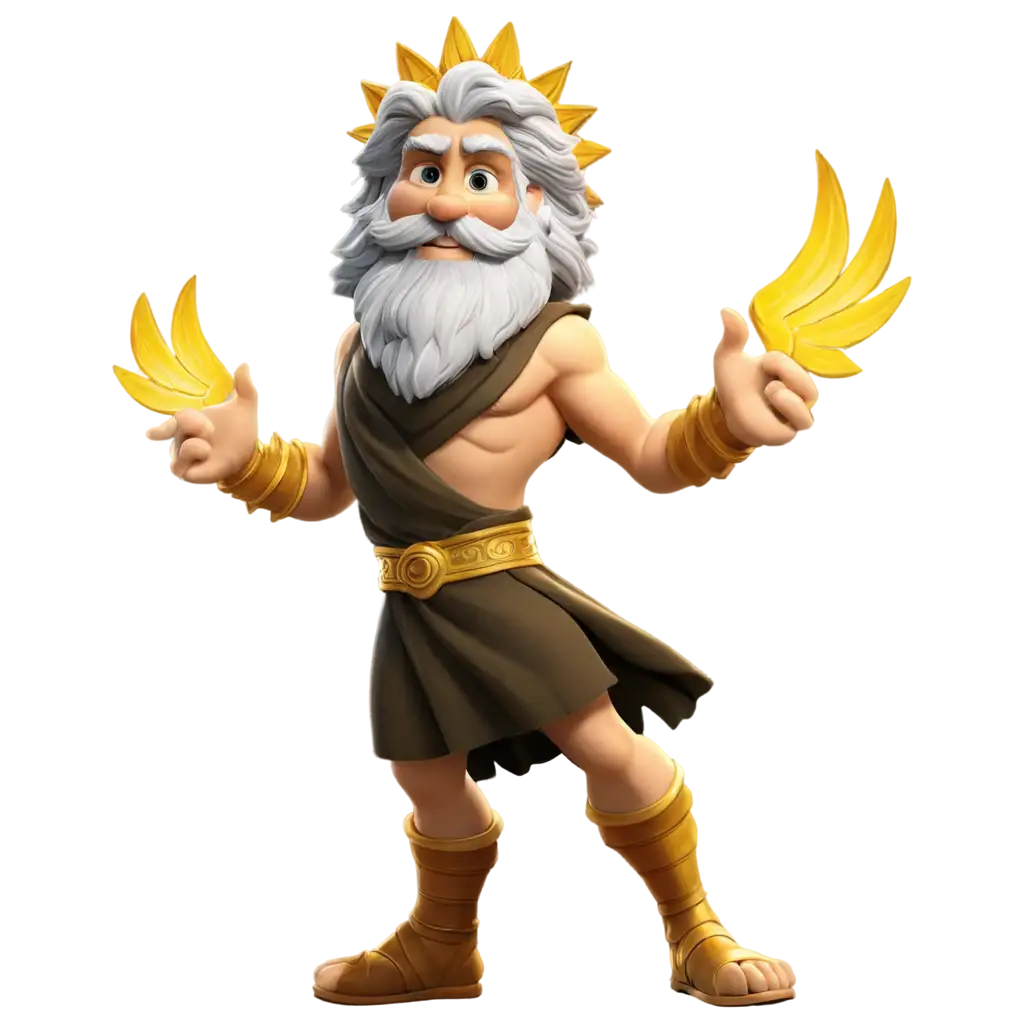 Dios de la mitología griega llamado Zeus, dios del sol, en 3d, estilo Disney pIxar