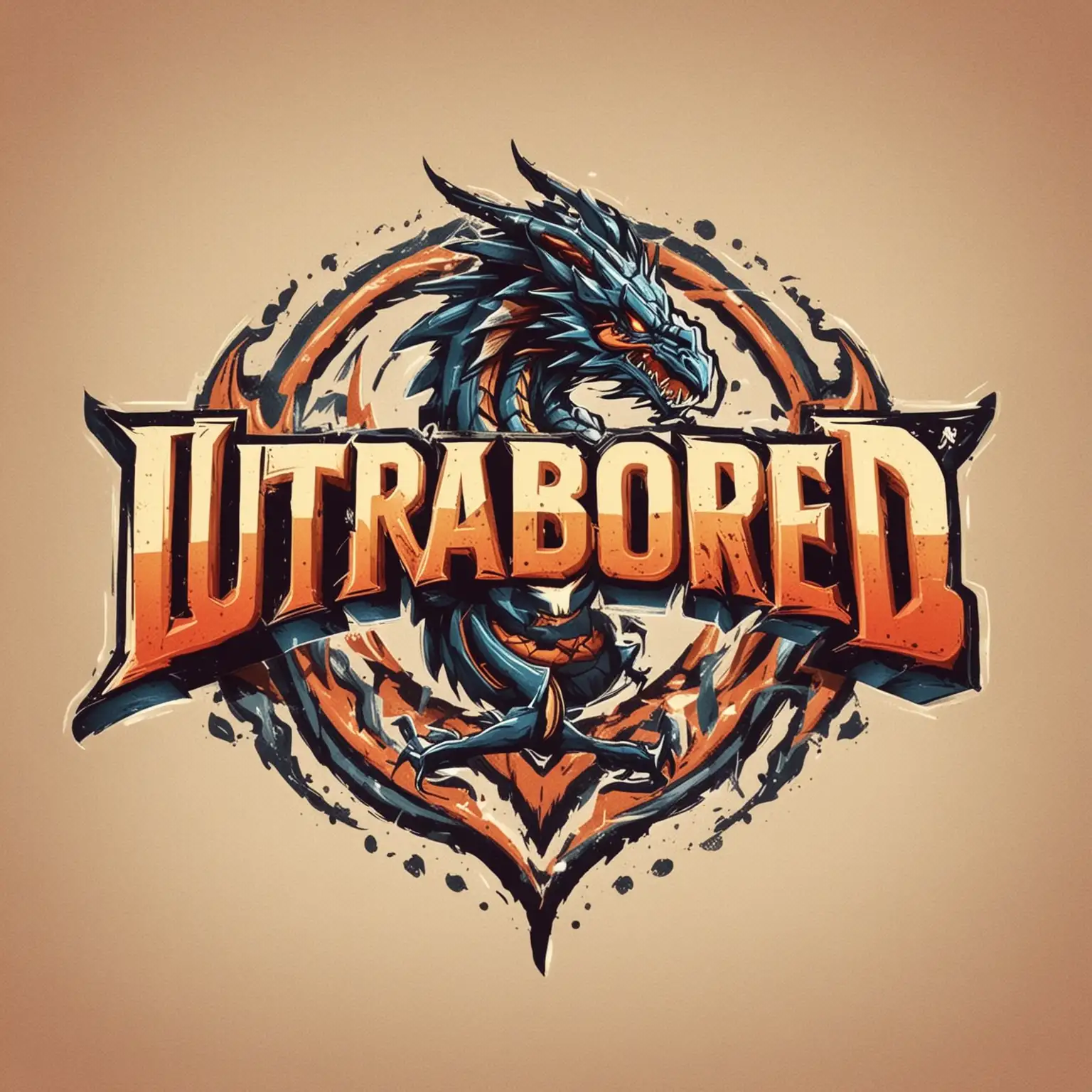 retro style logo, the logo of a company named "UltraBored" , use the lightning dragon theme for the logo, make sure the word "ultrabored" is very easy to read.